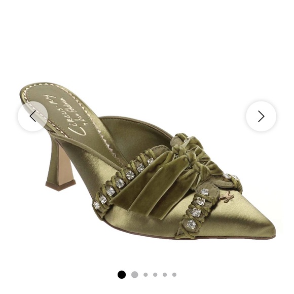Circus by Sam Edelman Olive Green Satin Pointed Toe Mules with Rhinestones - Picture 4 of 5